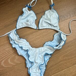 Princess Polly - Blue and White Ruffled Bikini Set